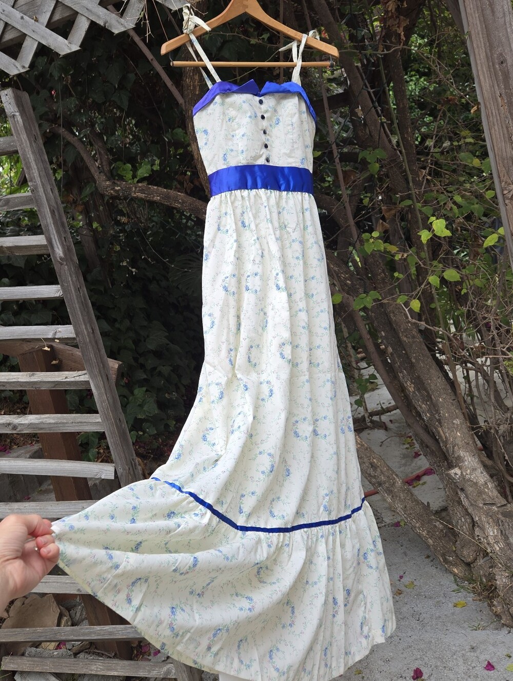 Vintage 70s Handmade Boho Sundress Floral Hippie Maxi Dress Xs S